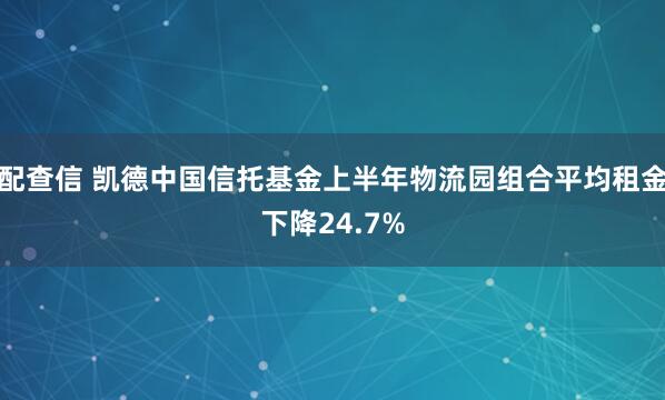 配查信 凯德中国信托基金上半年物流园组合平均租金下降24.7%